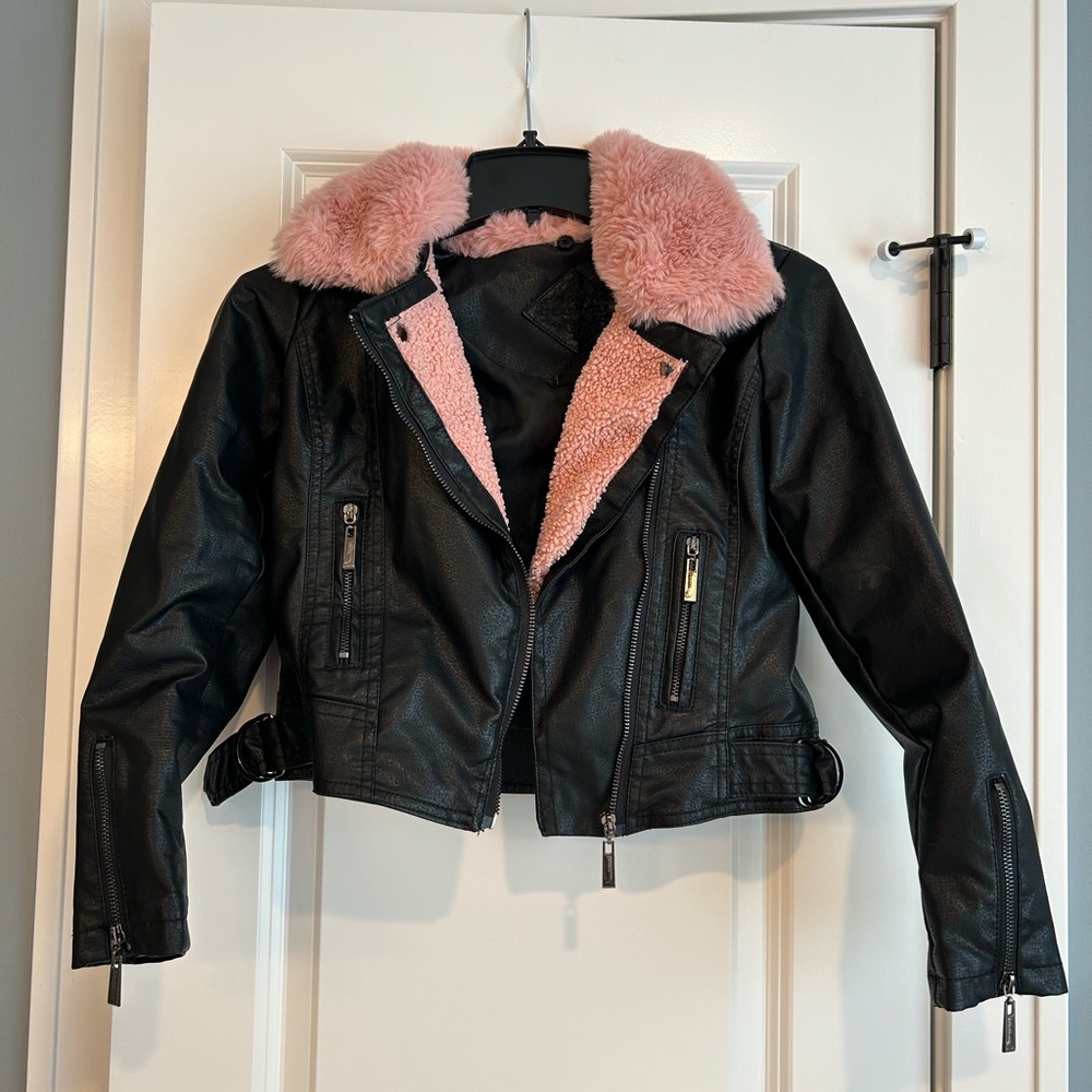 Girls Faux Leather/Fur Collar Jacket